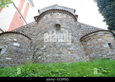 A huge towers at the bottom of the Castle of Udine, Italy Stock Photo