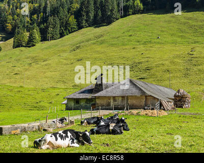 A Swiss dairy building, called 'La Vonderweire' in the canton of Fribourg Stock Photo