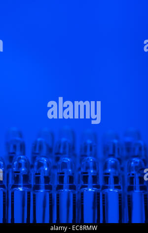 close up of row of light led light emitting diodes as part of a lighting circuit with anode and cathode Stock Photo
