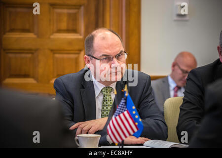 German Agriculture Minister Christian Schmidt during a  meeting with US Agriculture Secretary Tom Vilsack at the United States Department of Agriculture December 10, 2014 in Washington, DC. Stock Photo