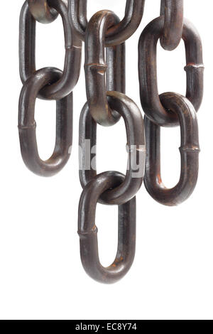 Hanging Metal Chains On White Background Stock Photo