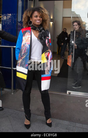 X Factor Homecoming for singer Fleur East. Fleur East, X Factor 2014 finalist, arrives at Capital Radio in Leicester Square. Stock Photo