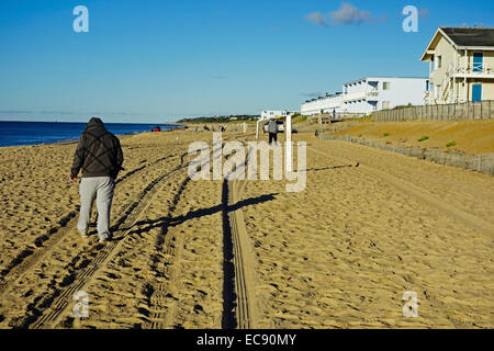 people walking the beach in Montauk long island Stock Photo