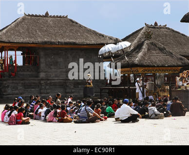 Temple in Batur temple in Bali Indonesia prayer offering Stock Photo