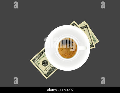 cup of coffee on 100 dollar banknotes background for design purpose Stock  Photo - Alamy