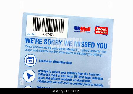 A UK mail postcard giving information on a missed delivery England UK Stock Photo