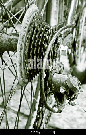 Muddy bicycle gears Stock Photo