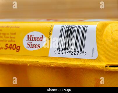 A barcode on a egg box Stock Photo