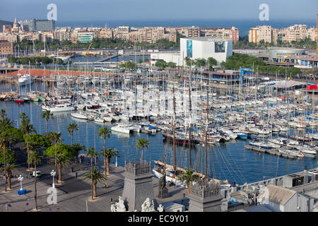 Port Vell in Barcelona, Catalonia, Spain. View from above.
