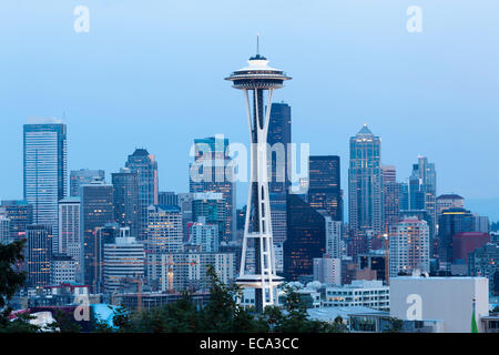 Skyline of Downtown Seattle with the Space Needle, Seattle, Washington, United States Stock Photo
