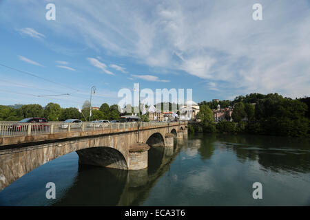 Bridge over the Po, behind the Church Gran Madre di Dio, Turin, Piedmont, Italy Stock Photo