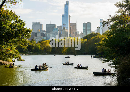 Rowing Boats on The Lake, Central Park, Manhattan, New York, United States Stock Photo