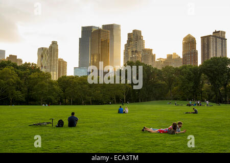 People on the Sheep Meadow, Central Park, Manhattan, New York, United States Stock Photo