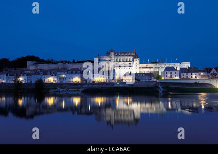 Amboise Castle, Chateau d'Amboise, at dusk, Amboise, Indre-et-Loire, Loire Valley, France, Europe Stock Photo