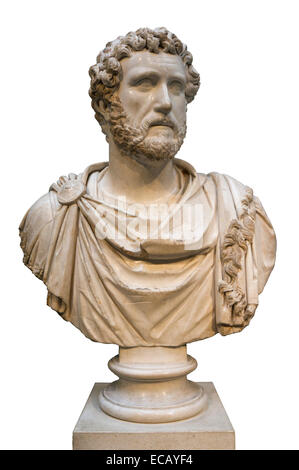 This marble bust of the emperor Antoninus Pius (AD 138-161) comes from the house of Jason Magnus at Cyrene in North Africa. Stock Photo