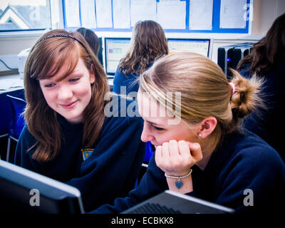 Girls in computer programming /coding class,UK Stock Photo