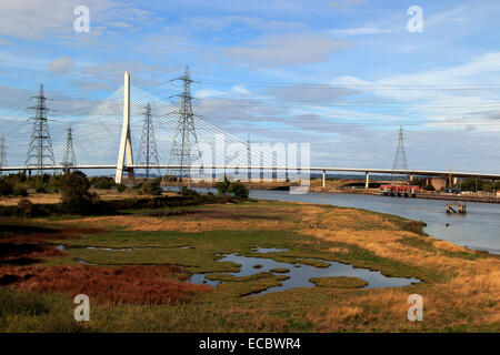 Flintshire Bridge, A548 spanning the Dee Estuary, linking Connah’s Quay to southern end of the Wirral Peninsula, North Wales Stock Photo