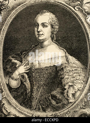 Maria Theresa (1717-1780), Archduchess of Ausria, Queen of Hungary and Bohemia. Portrait. Engraving, 1882. Stock Photo