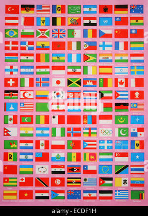 Flags of The World,Names are in Turkish Language Stock Photo