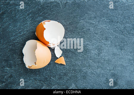 Closeup on eggshell on stone substrate Stock Photo