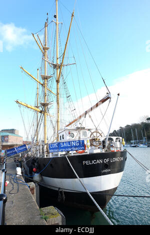 Pelican of London and sail training ship in dock at the port of Weymouth, 10th December 2014 Stock Photo