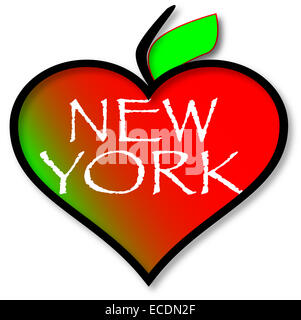 A heart shaped apple with the text New York all isolated on a white background Stock Photo