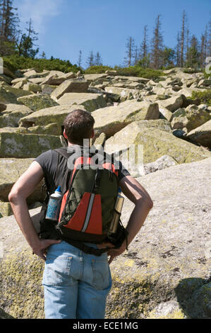 Mature man hiking in Bavarian Forest, Germany Stock Photo