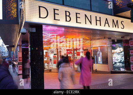 Debenhams department store Oxford street with Christmas lights Stock