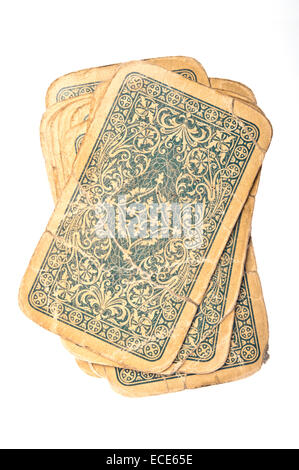 old and damaged playing cards, back side Stock Photo
