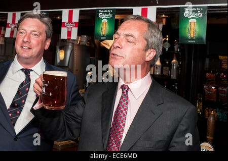 UKIP Leader Nigel Farage with a pint of beer. Stock Photo