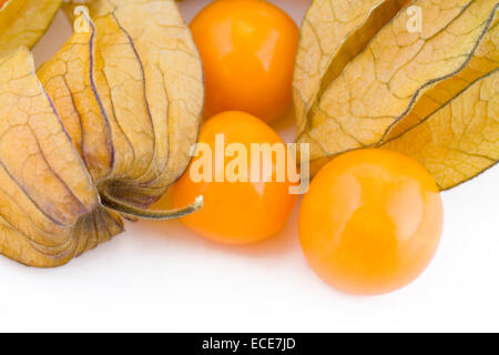 Fresh small physalis isolated on white background, jam-berry fruits Stock Photo