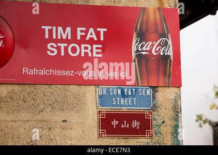 Mauritius, Port Louis, Chinatown, Dr Sun Yat Sen Street, road, sign in Chinese characters Stock Photo