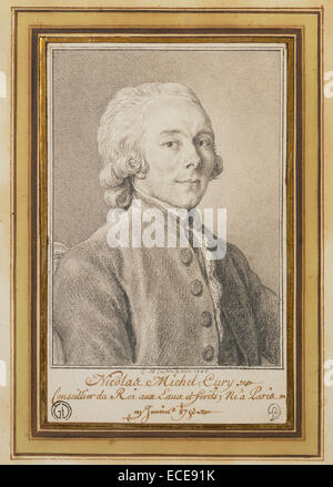 Portrait of Nicolas Michel Cury; Charles-Nicolas Cochin II, French, 1715 - 1790; 1785; Black chalk; 15.6 x 9.5 cm (6 1/8 x 3 3/4 in.) Stock Photo