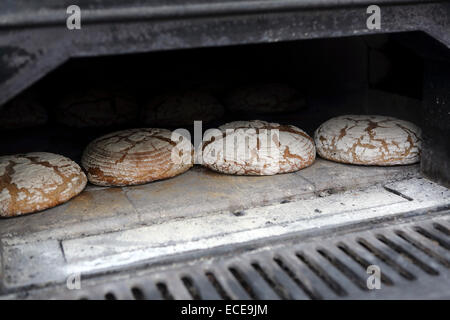 Freshly baked bread at the Backstube Lech bakery in Lech, Austria. The soda bread was baked in a wood-fired oven. Stock Photo