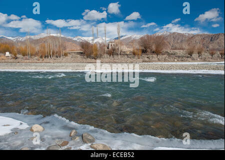 India, Ladakh, Indus river in winter Stock Photo