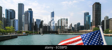 USA, Illinois, Chicago skyline from lake Michigan Stock Photo
