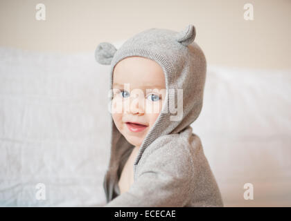 Portrait of boy wearing a hooded top Stock Photo