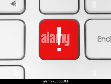 Red exclamation mark button on the keyboard Stock Photo
