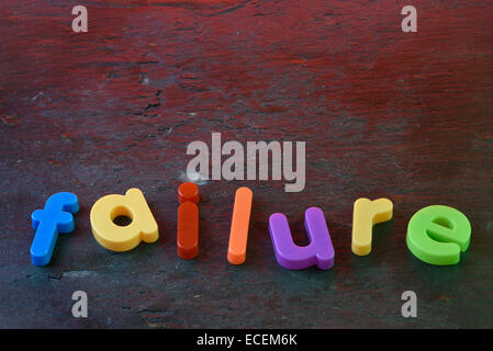 The word 'Failure' spelled out in colorful fridge magnets on a slate background Stock Photo