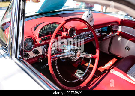 1957 White Ford Thunderbird leather interior on display at a vintage vehicle show in S. Florida Stock Photo