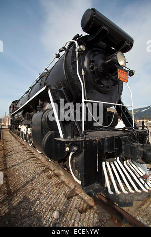 An old steam engine on display in the town of Jasper, Alberta. Stock Photo