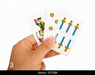 Card game with Neapolitan cards typical of Naples. Stock Photo