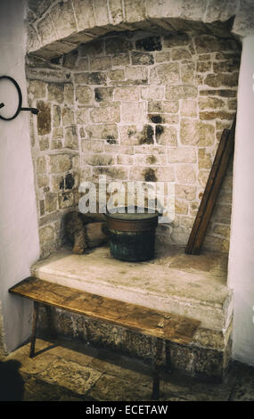 Old fireplace used for cooking inside a trullo in Alberobello. Stock Photo