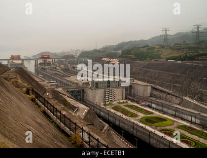 Yangtze: aerial view on the locks and the boat lift at Three Gorges dam.