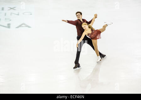 Julianne Seguin / Charlie Bilodeau (CAN) perform the PAIR JUNIOR - Free program during the ISU Grand Prix of Figure Skating Final in Barcelona Stock Photo