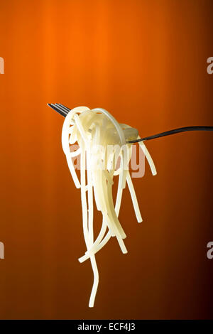 Close up of one fork with spaghetti Stock Photo