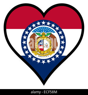 Missouri state flag within a heart all over a white background Stock Photo