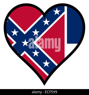 Mississippi state flag within a heart all over a white background Stock Photo