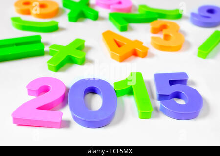 plastic numbers of different colors forming the number 2015, as the new year, on a white background Stock Photo