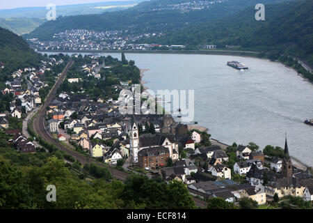 View of  Kamp-Bornhofen and Bad Salzig from the Rheinsteig track - Hesse - Germany Stock Photo